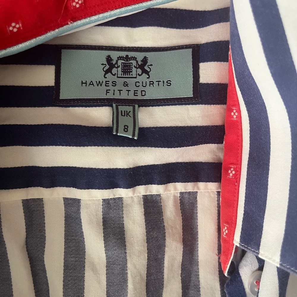 Striped Navy and White Men's Button-Down Shirt -Hawes & Curtis fitted - Picture 6 of 6